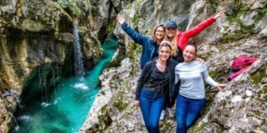 Four tourists in the Great Soča Gorge