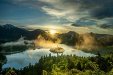 Sunrise from Ojstrica peek above Lake Bled
