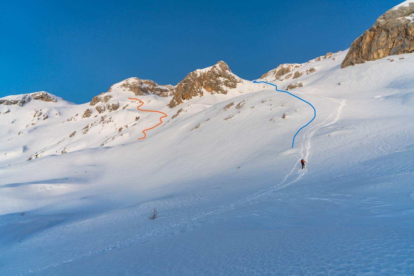 Summer and winter Triglav hiking paths under Kalvaria