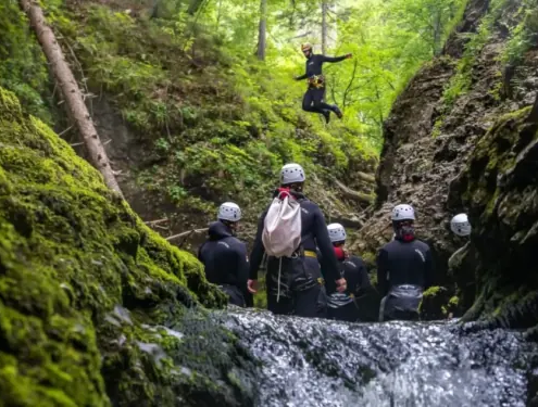 Canyoning Guide Jumping into the Pool, Bohinj Area