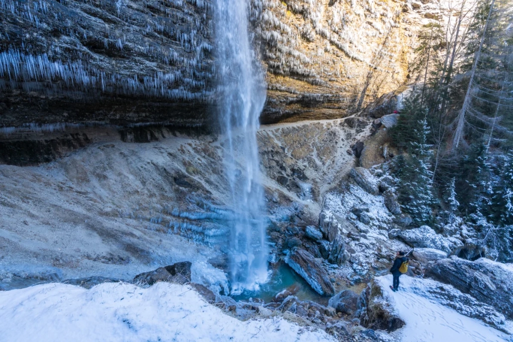 Peričnik Waterfall partially frozen in winter, Triglav National Park