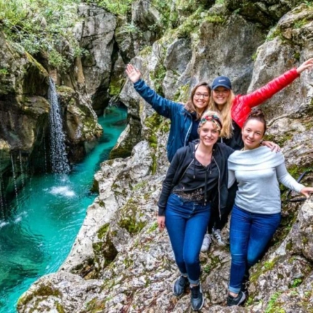 Four tourists enjoying time in Soca Gorge