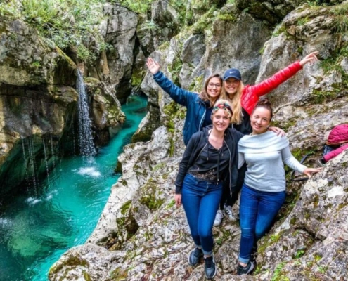 Four tourists enjoying time in Soca Gorge
