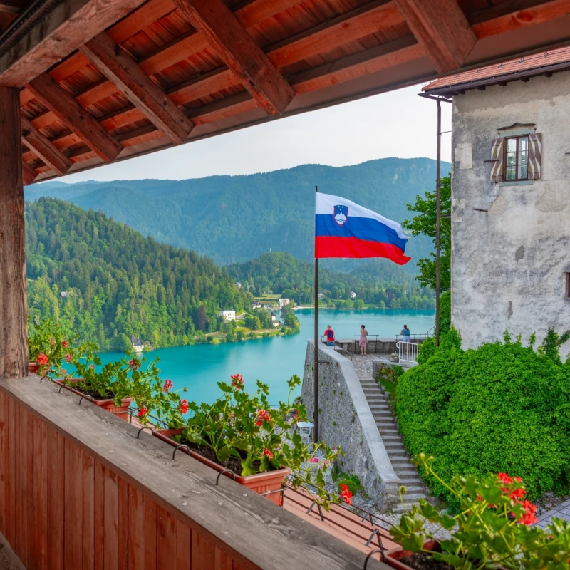 Slovenian flag on Bled castle